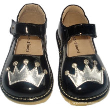 Black Patent Stone Shoes with Sliver Crown